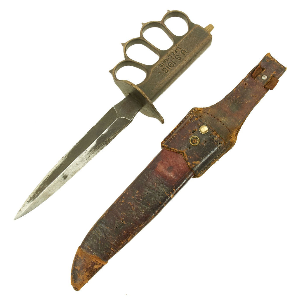 Original U.S. WWI M1918 Mark I Modified Trench Knife by L. F. & C. with Custom Leather Scabbard Original Items