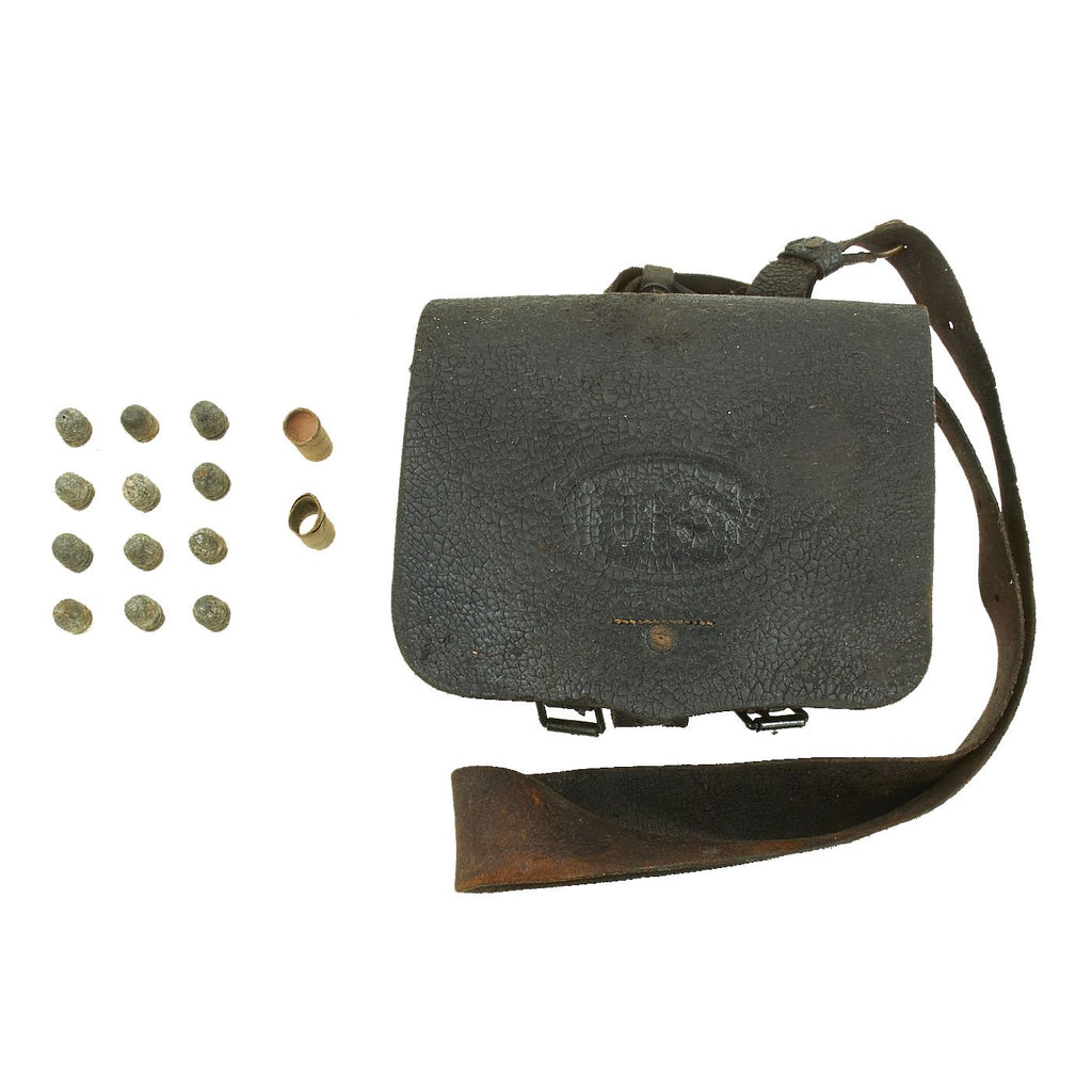 Original U.S. Civil War Federal Model 1864 Cartridge Box with .58 Caliber Minie Balls Original Items