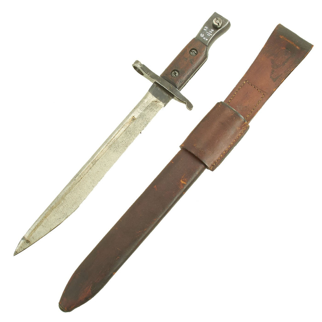 Original Canadian WWI Mk.II Sharpened Ross Rifle Bayonet and Scabbard - dated 1911 Original Items