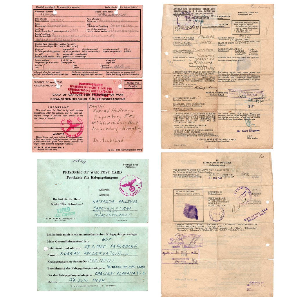 Original German WWII Named POW Detained at Camp Opelika Alabama Original Items