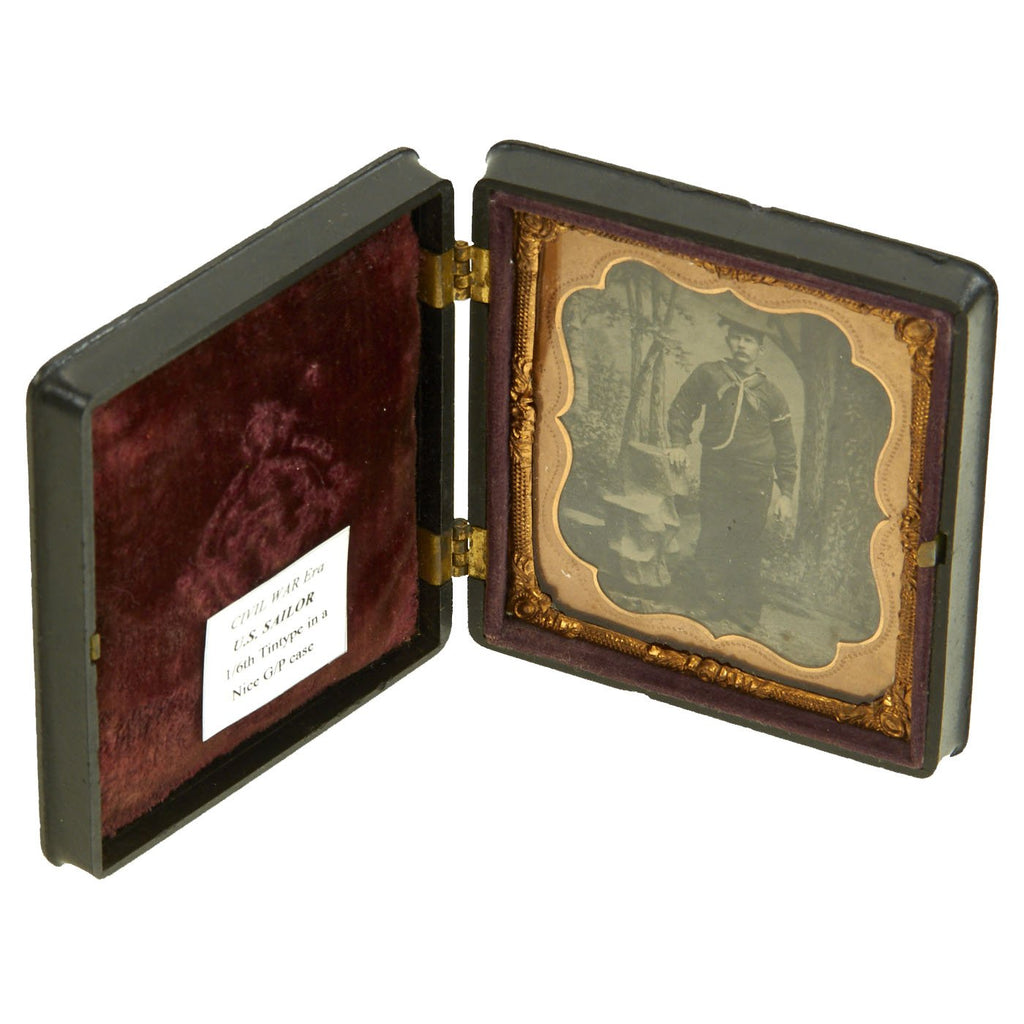 Original U.S. Civil War Era Federal Sailor Sixth Plate Tintype Photograph in Gutta Percha Case Original Items