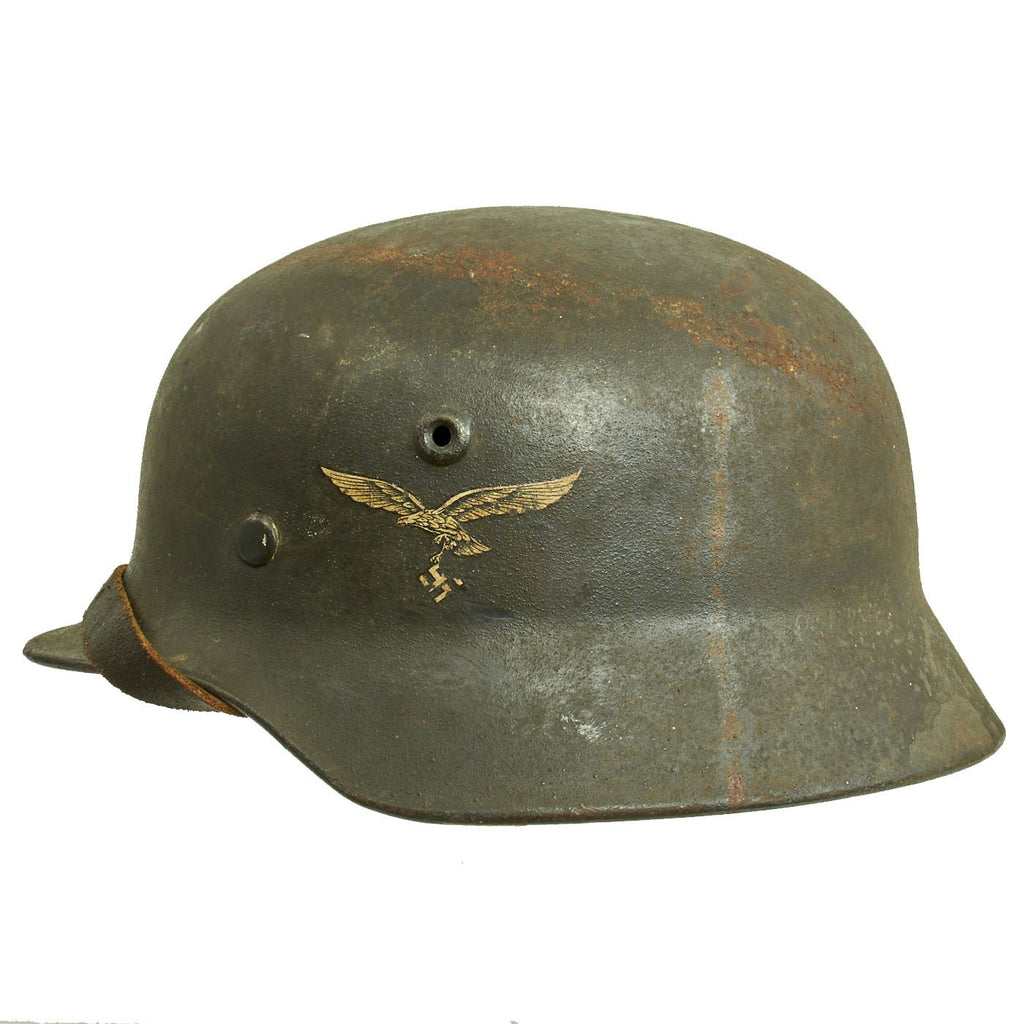 Original German WWII M40 Single Decal Luftwaffe Helmet with 58cm Liner & Chinstrap - Q66 Original Items