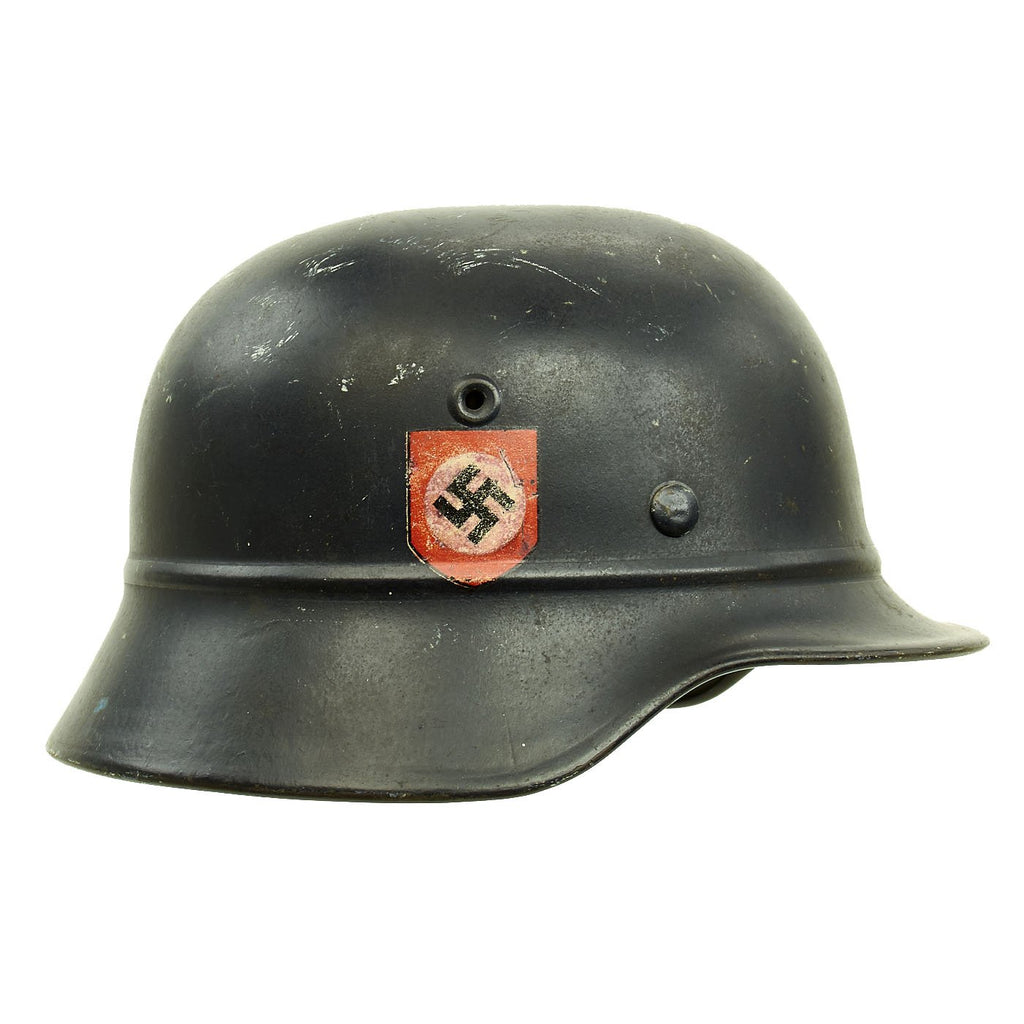 Original German WWII Beaded M40 NSDAP Double Decal Civic Police Steel Helmet - NS62 Original Items