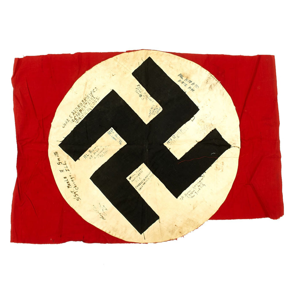 Original German WWII USGI Signed NSDAP National Flag Banner Section - 31 x 22 Original Items