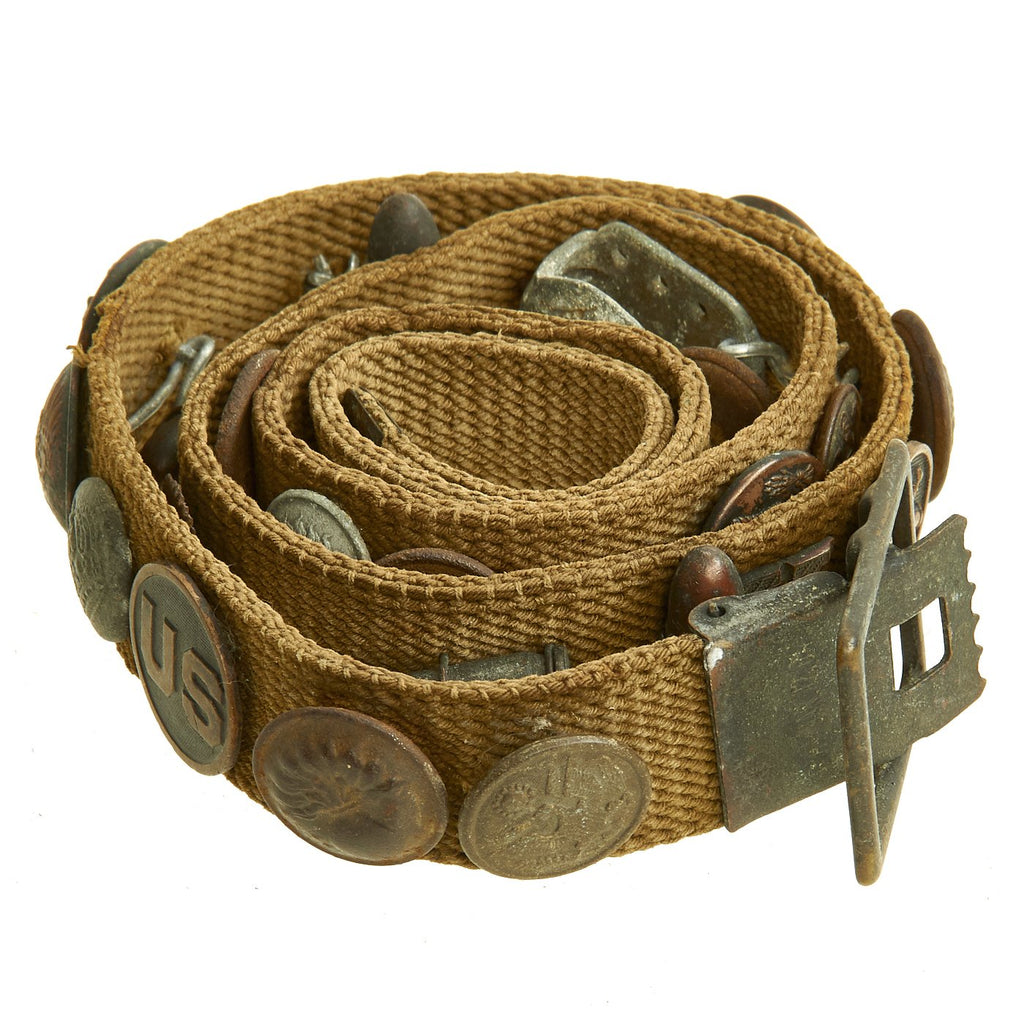 Original U.S. WWI Hate Belt made from U.S. Trouser Belt with 29 Attached Items Original Items