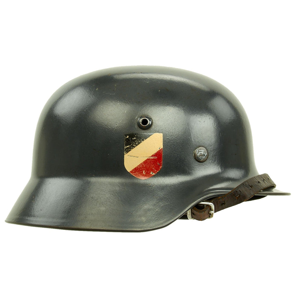 Original German WWII Luftwaffe M35 Double Decal Droop Tail Eagle Steel Helmet with 56cm Liner - Q64 Original Items