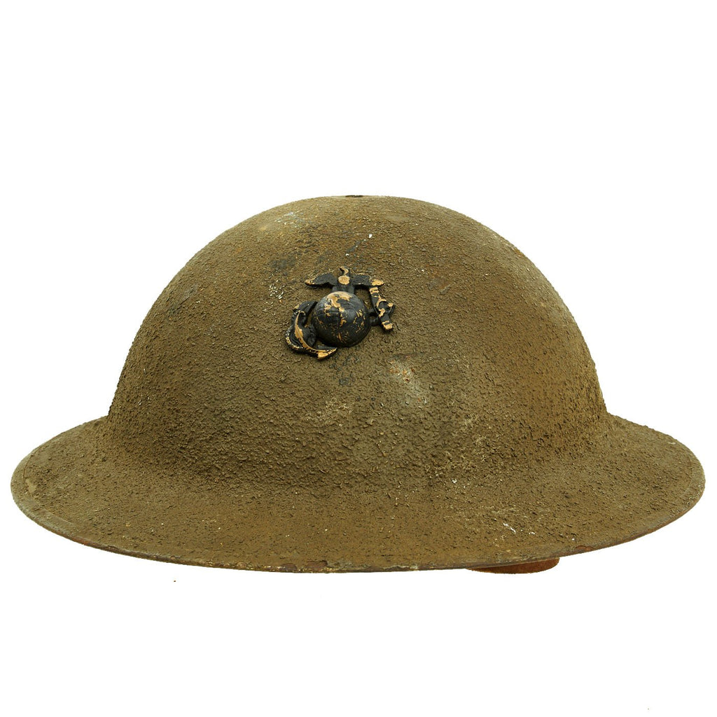 Original WWI U.S. Marine Corps M1917 Doughboy Helmet with Textured Paint and Size 7 Liner Original Items