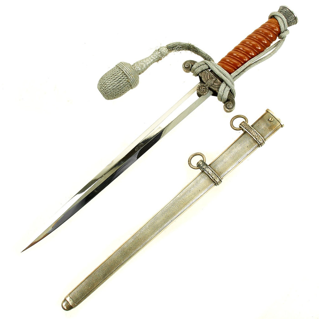 Original German WWII Army Heer Officer Dagger by Carl Eickhorn with Nickel Plated Blade & Portepee Original Items