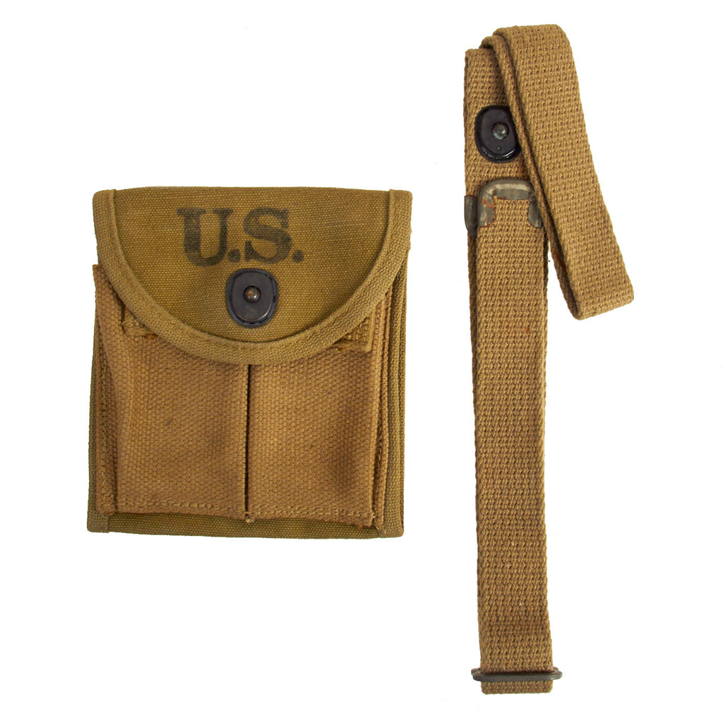 Original U.S. WWII Unissued M1 Carbine Ammo Pouch & Canvas Web Sling with Keeper - Both Dated 1943 Original Items