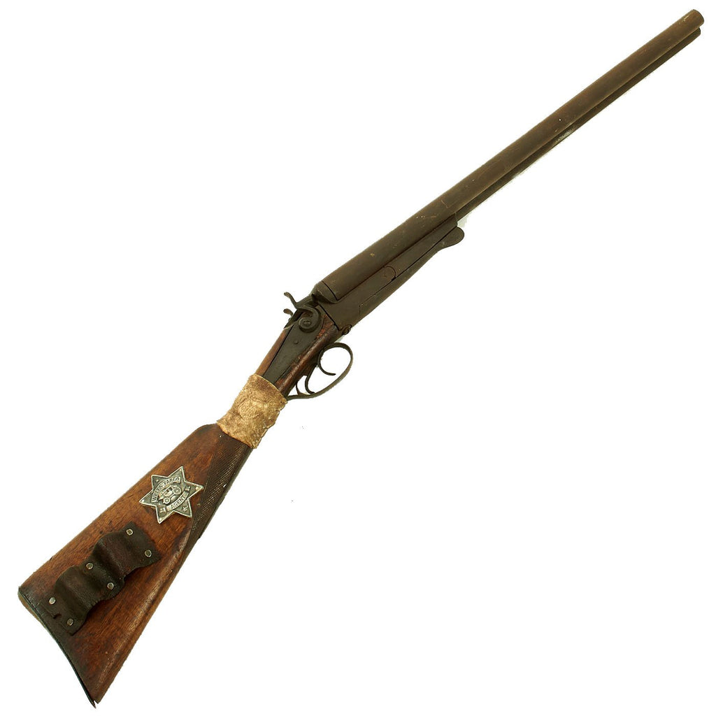 Original U.S. Double Barrel 12ga. Native American Linked Hammer Shotgun Decorated with Wells Fargo Badge Original Items