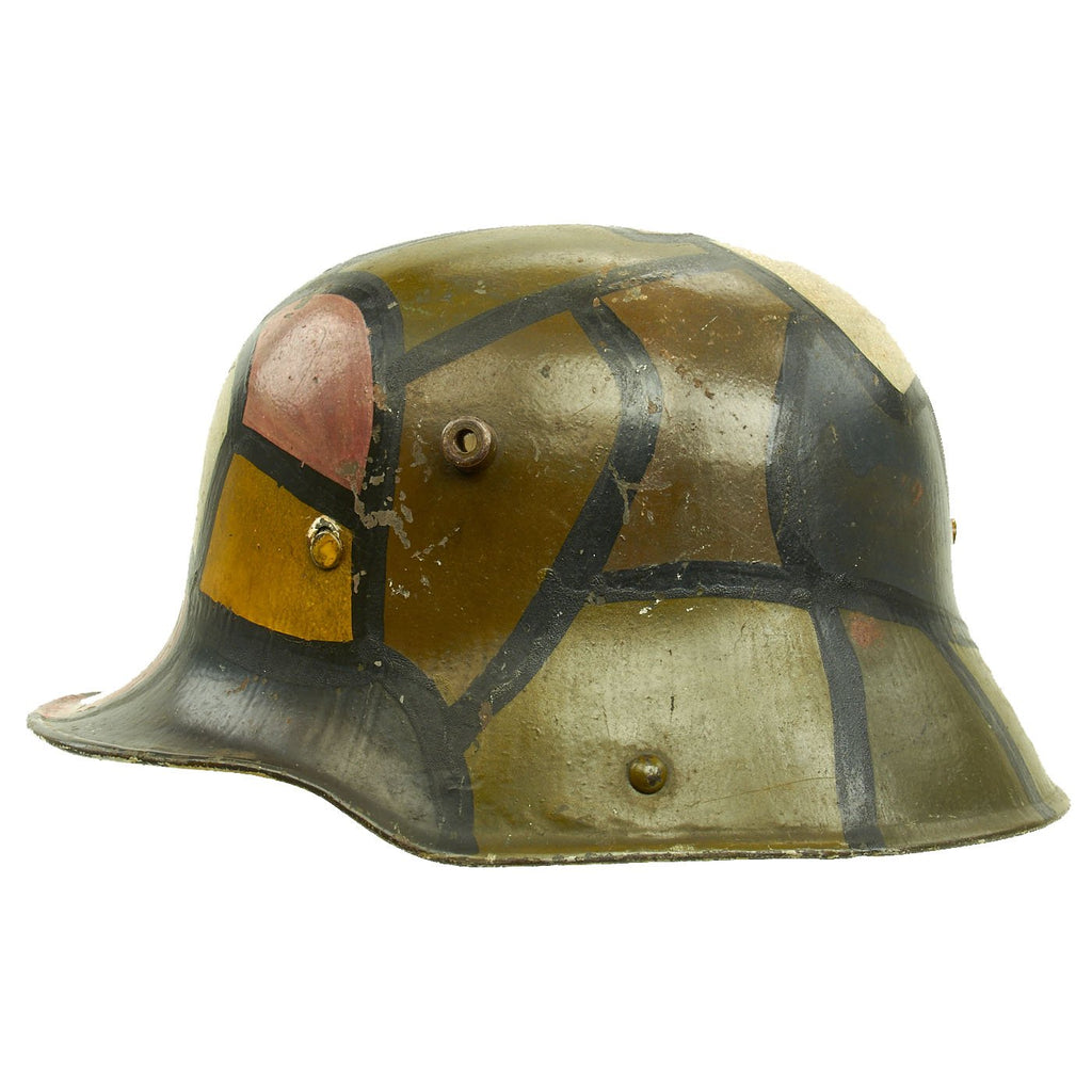 Original Imperial German WWI M16 Stahlhelm Helmet Shell with Panel Camouflage Paint - marked Si.66 Original Items