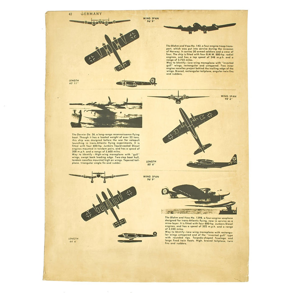 Original British WWII RAF German Aircraft Identification Poster - Blohm and Voss - Dornier Original Items