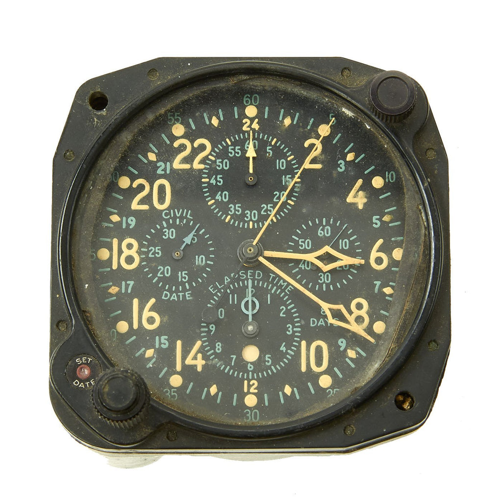 Original U.S. WWII Army Air Forces AN 5741-1 8 Day Five Dial Airship Cockpit Clock by Hamilton Original Items