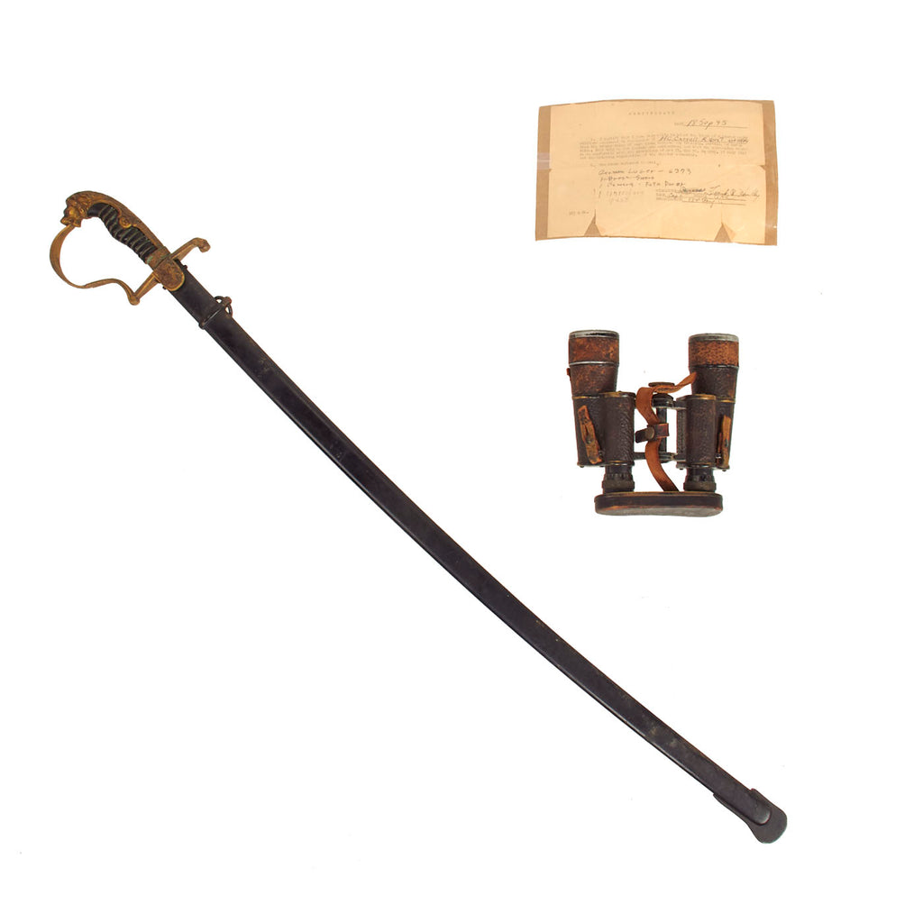 Original German WWI & WWII US WWII Bringback German Officer Dress Sword and Binoculars With Certificate - 3 Items Original Items