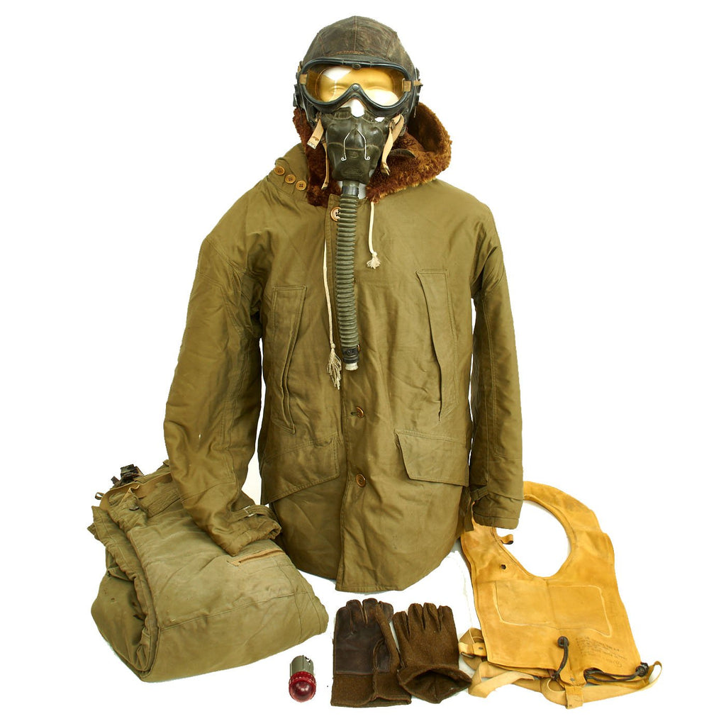 Original U.S. WWII Korean War Army Air Force Type A-10 Winter Flying Suit with Helmet, Mask, Goggles, Gloves and More Original Items