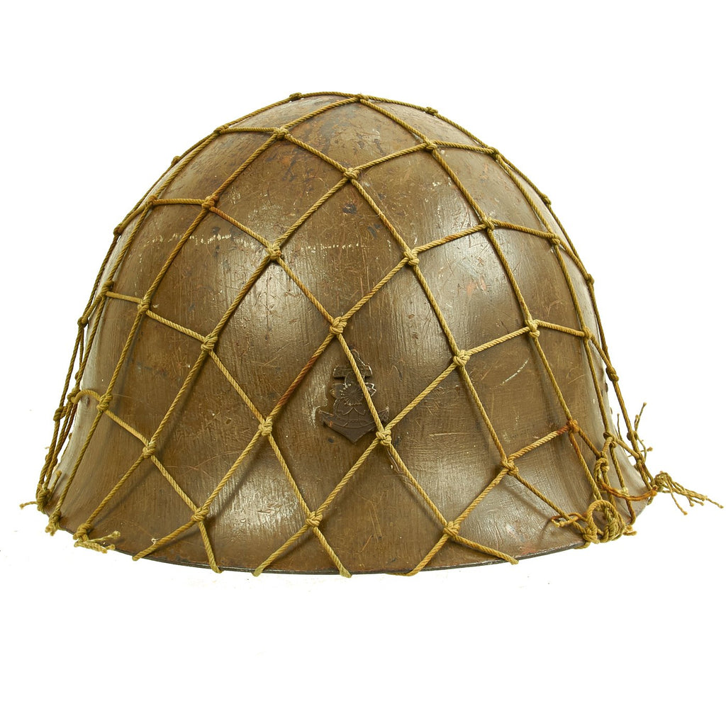Original WWII Japanese SNLF Special Naval Landing Forces Tetsubo Helmet with Bring Back Tag & Net Original Items