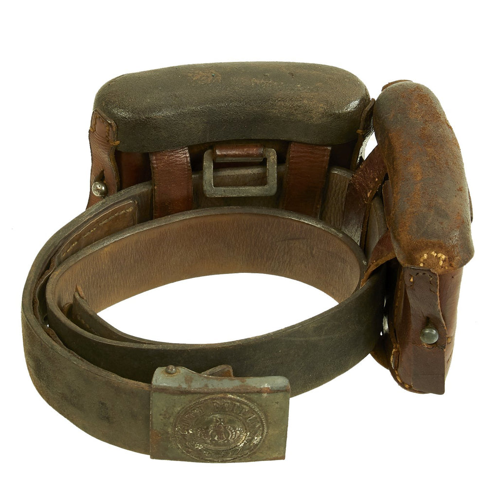 Original Imperial German WWI M1915 Leather Belt with Prussian Steel Buckle & M1889 Ammo Pouches Original Items