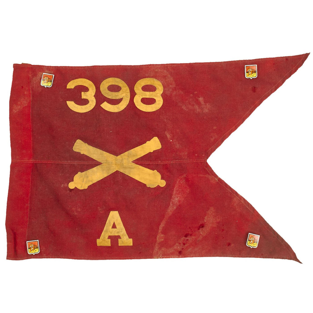 Original U.S. WWII 398th Armored Field Artillery Battalion Swallowtail Guidon Pennant with 4 Unit Pins Original Items