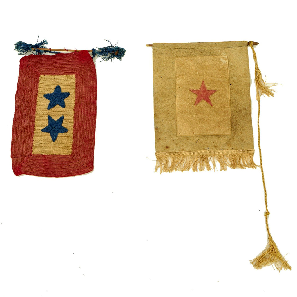 Original U.S. WWI Set of Two Handmade Blue Star Mother's Service Banner Flags - 2 Star & 1 Star Original Items