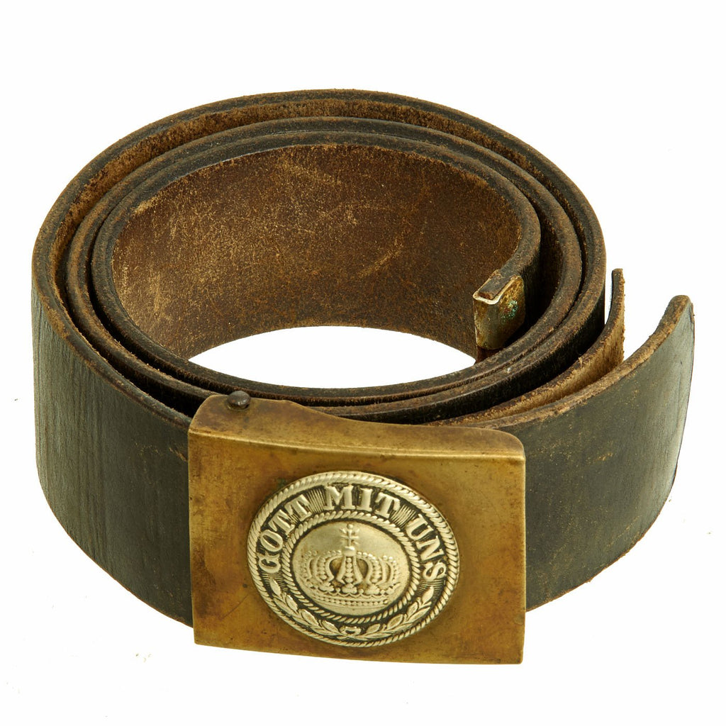 Original Imperial German WWI Prussian M1895 Belt with Gott Mit Uns Brass & Nickel Belt Buckle Original Items