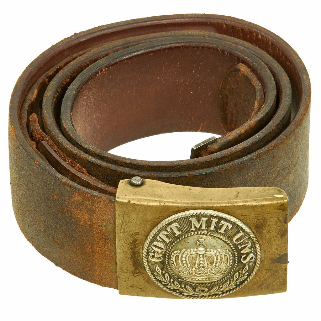Original Imperial German WWI Prussian M1895 Belt with Gott Mit Uns Brass & Nickel Belt Buckle Original Items