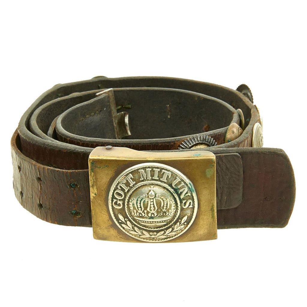 Original Imperial German WWI Hate Belt with Gott Mit Uns Prussian Buckle - 182nd Regiment Marked Original Items