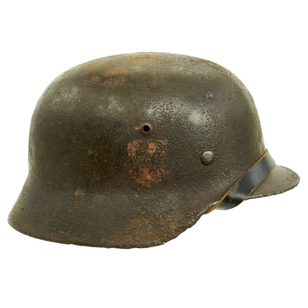 Original German WWII Battlefield Pickup M35 Single Decal SS Helmet with Liner - size 66 Shell Original Items
