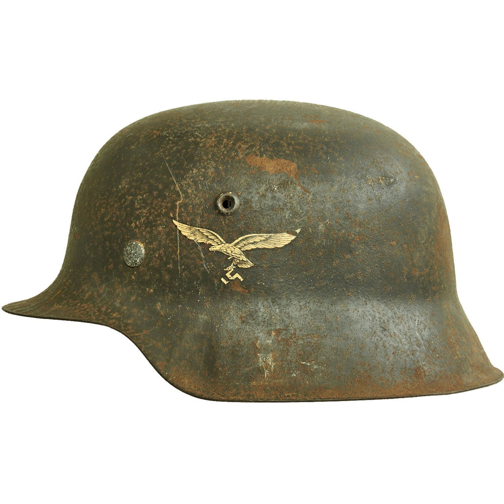 Original German WWII M42 Single Decal Luftwaffe Helmet Shell with Partial Liner - ET66 Original Items