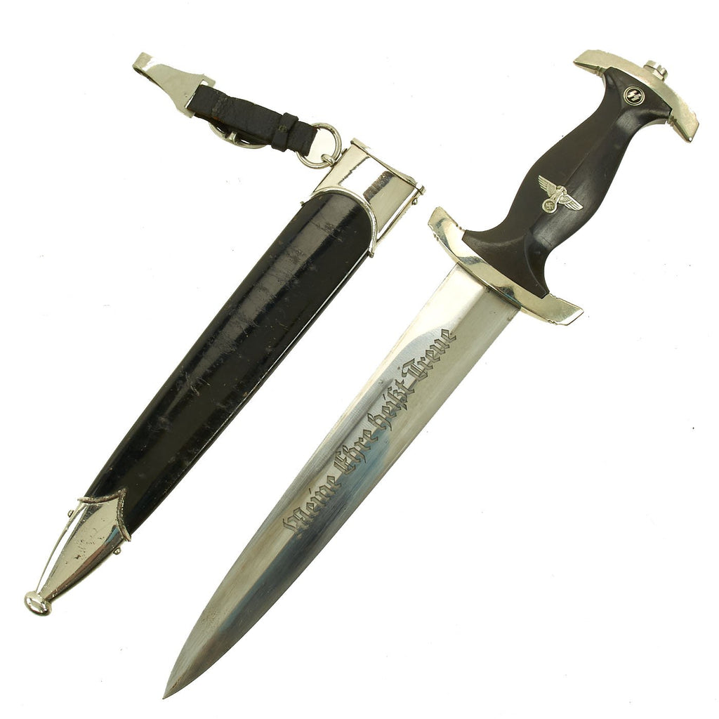 Original German WWII M33 Early SS Dagger with Possible Ground Röhm Signature and Leather Hanger Original Items