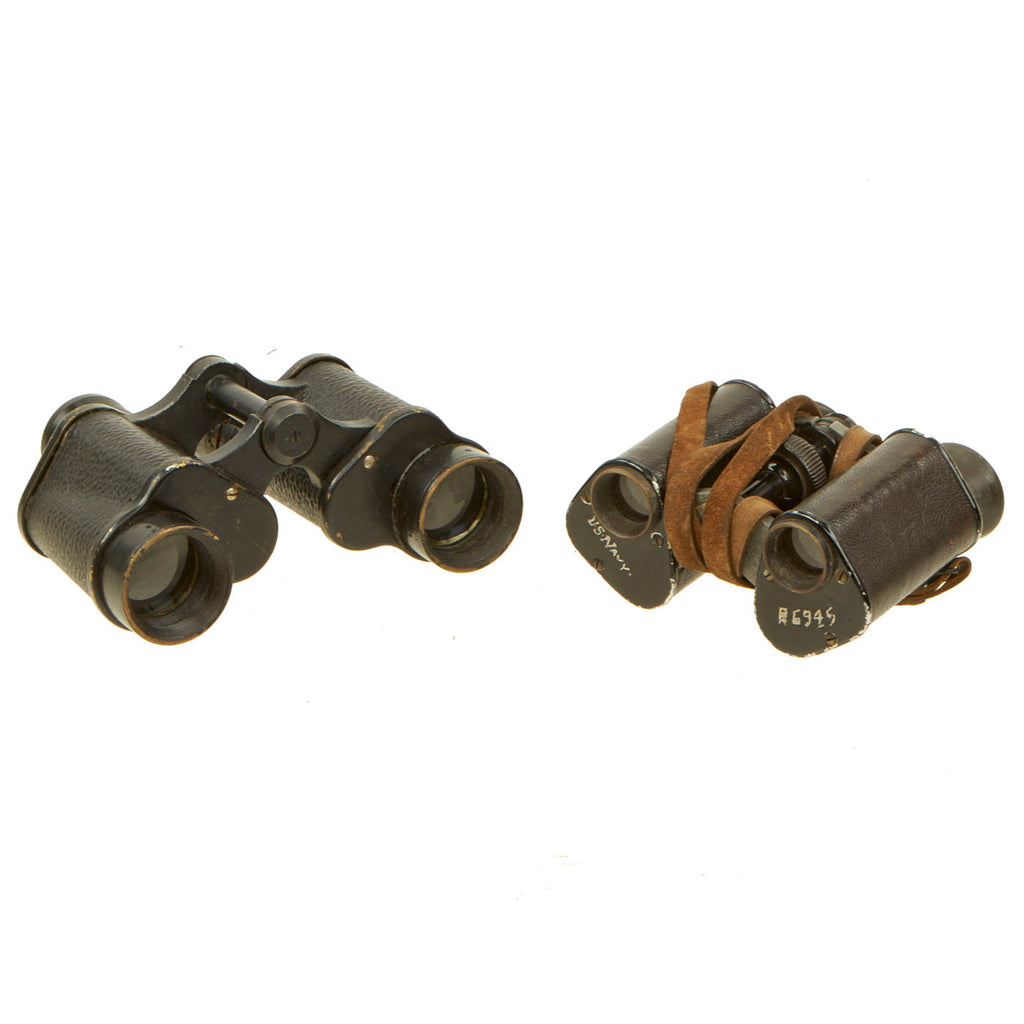 Original WWII Allied Binoculars Lot - Captured German Reused By U.S. Navy - Lot of 2 Original Items