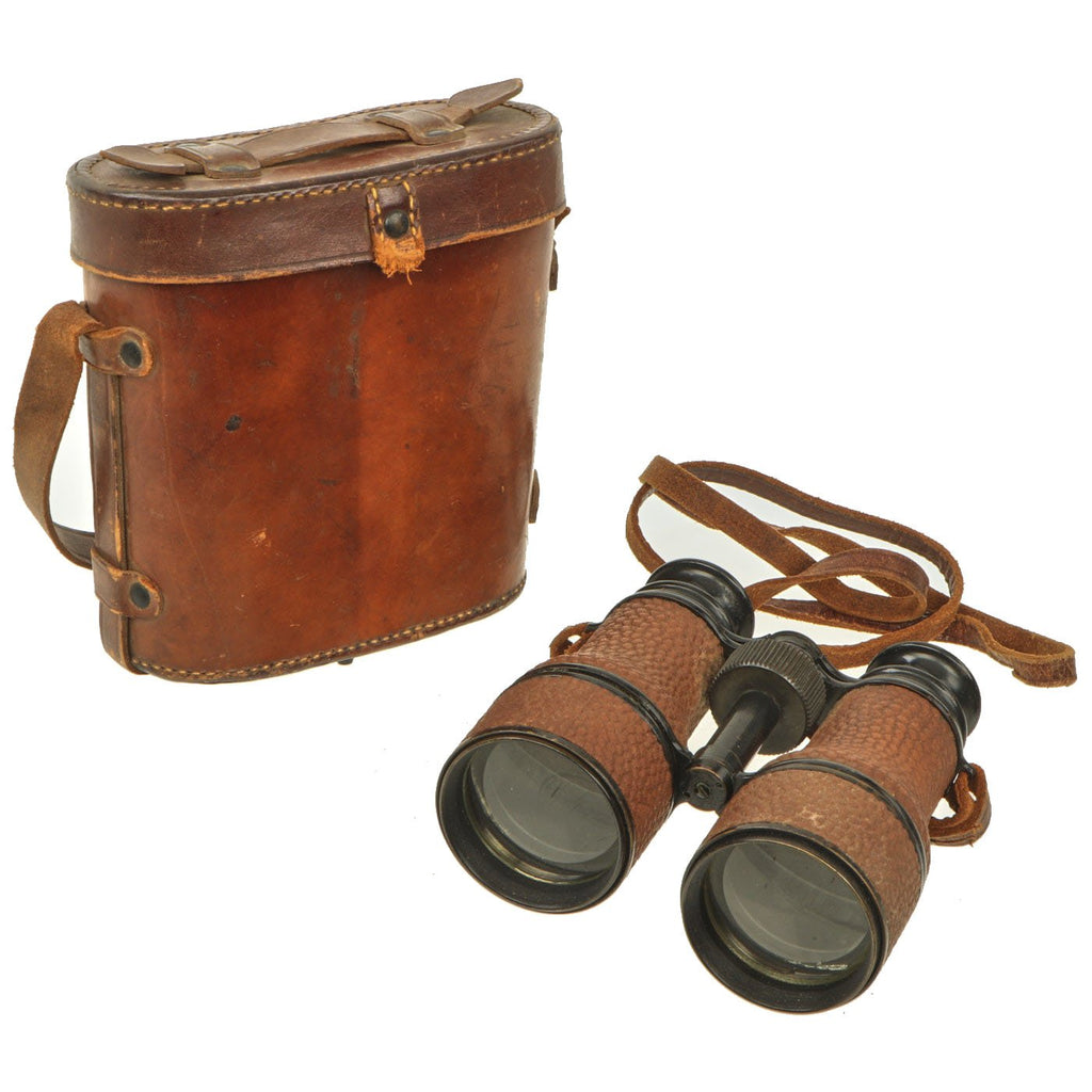 Original WWI U.S. Navy 3 Power Leather Covered Binoculars with Leather Case Original Items