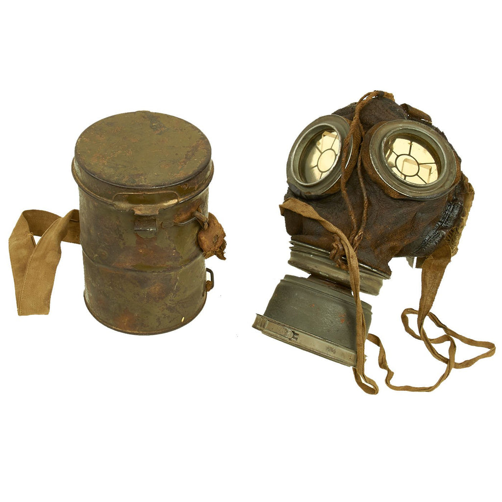 Original Imperial German WWI M1917 Ledermaske Leather Gas Mask with Can and 1918 dated Filter Original Items