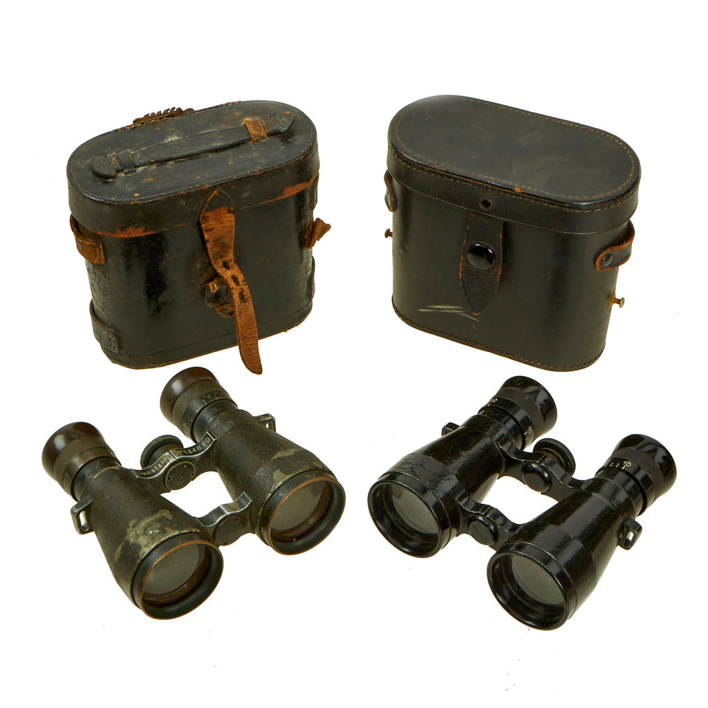 Original Imperial German WWI Fernglas 08 Field Glasses Lot with Leather Cases - 2 Sets Original Items