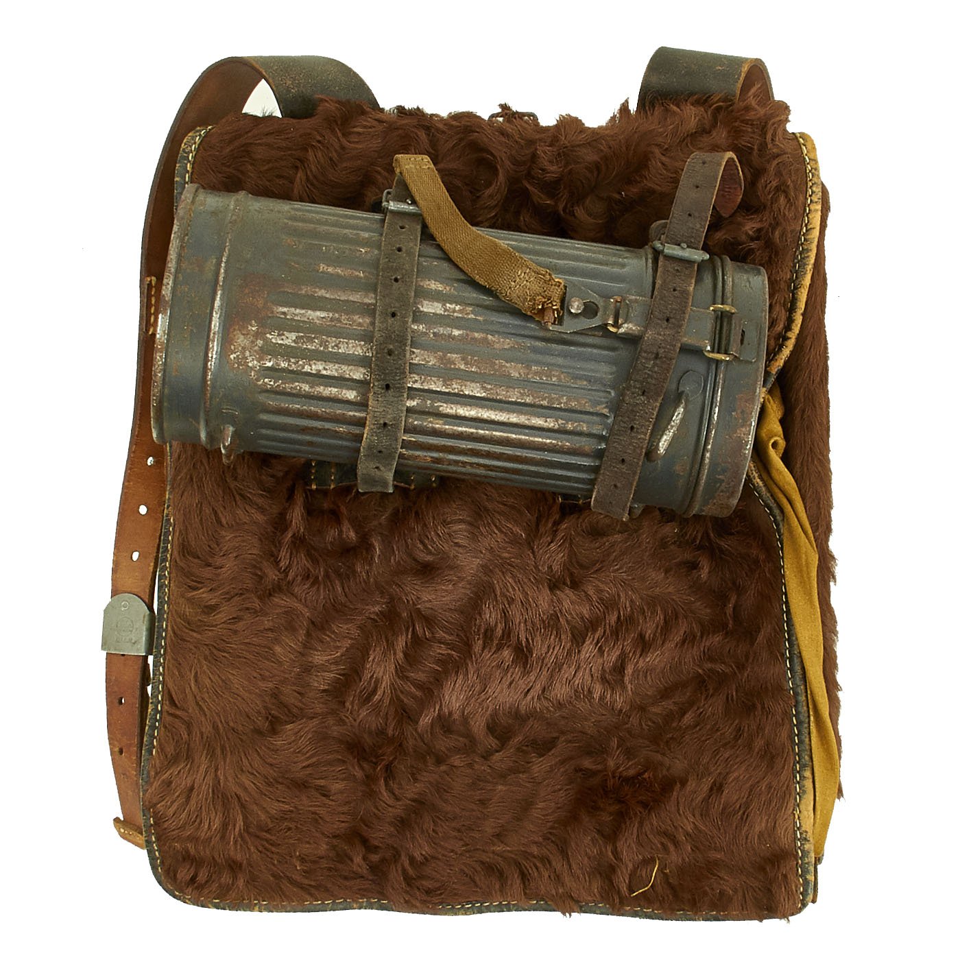 backpack leather tattered animal pelt receipt Original German WWII 1942 Tornister 34 Cowhide Backpack with Gas Mask – International Military Antiques