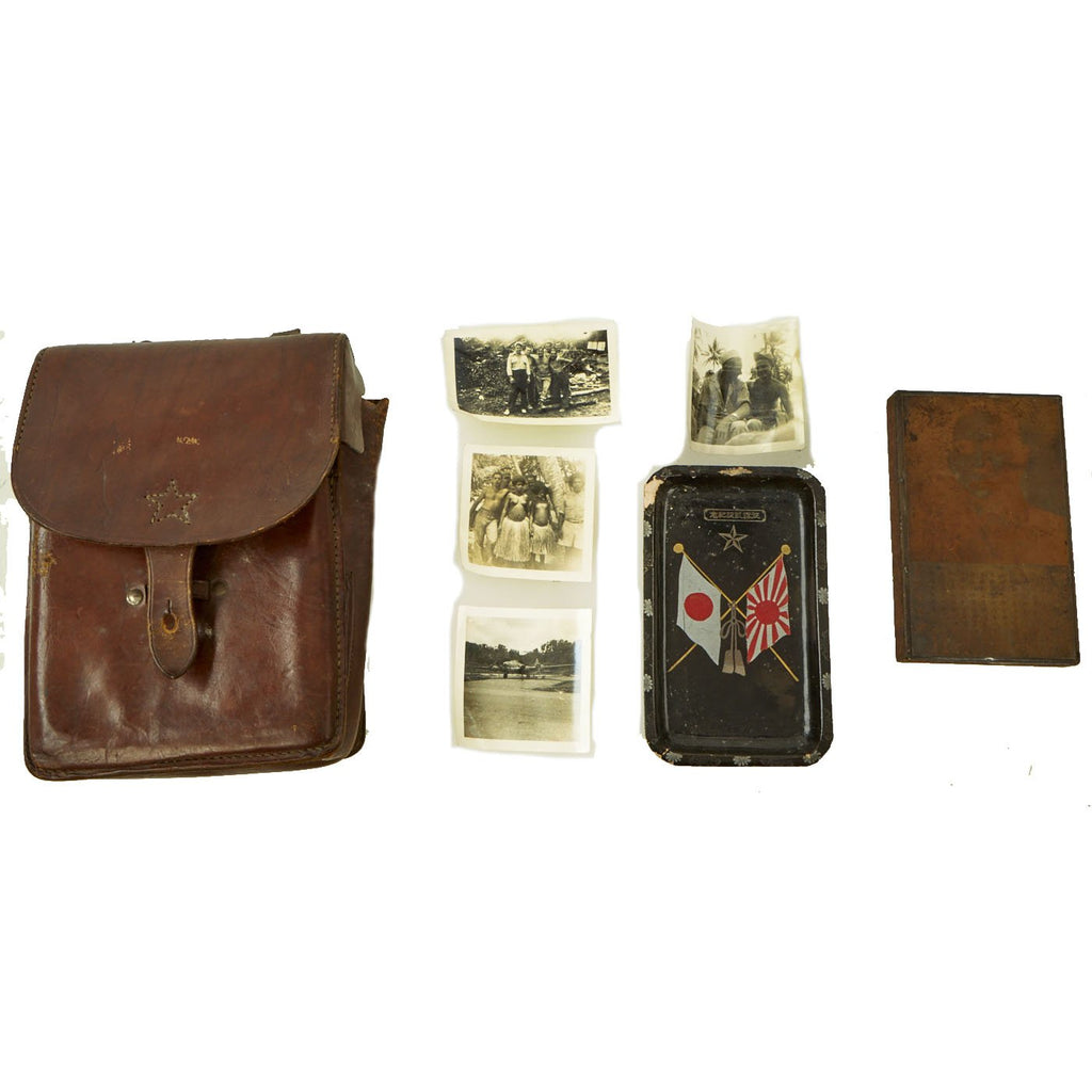Original Japanese WWII Officer Leather Map Case with Decorative Plaque, Tray, & USGI Photos Original Items