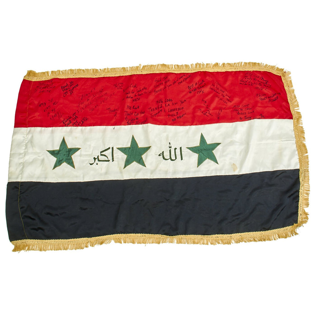 Original Iraqi Fringed National Battle Flag - Signed Operation Iraqi Freedom Captured Bring Back Original Items