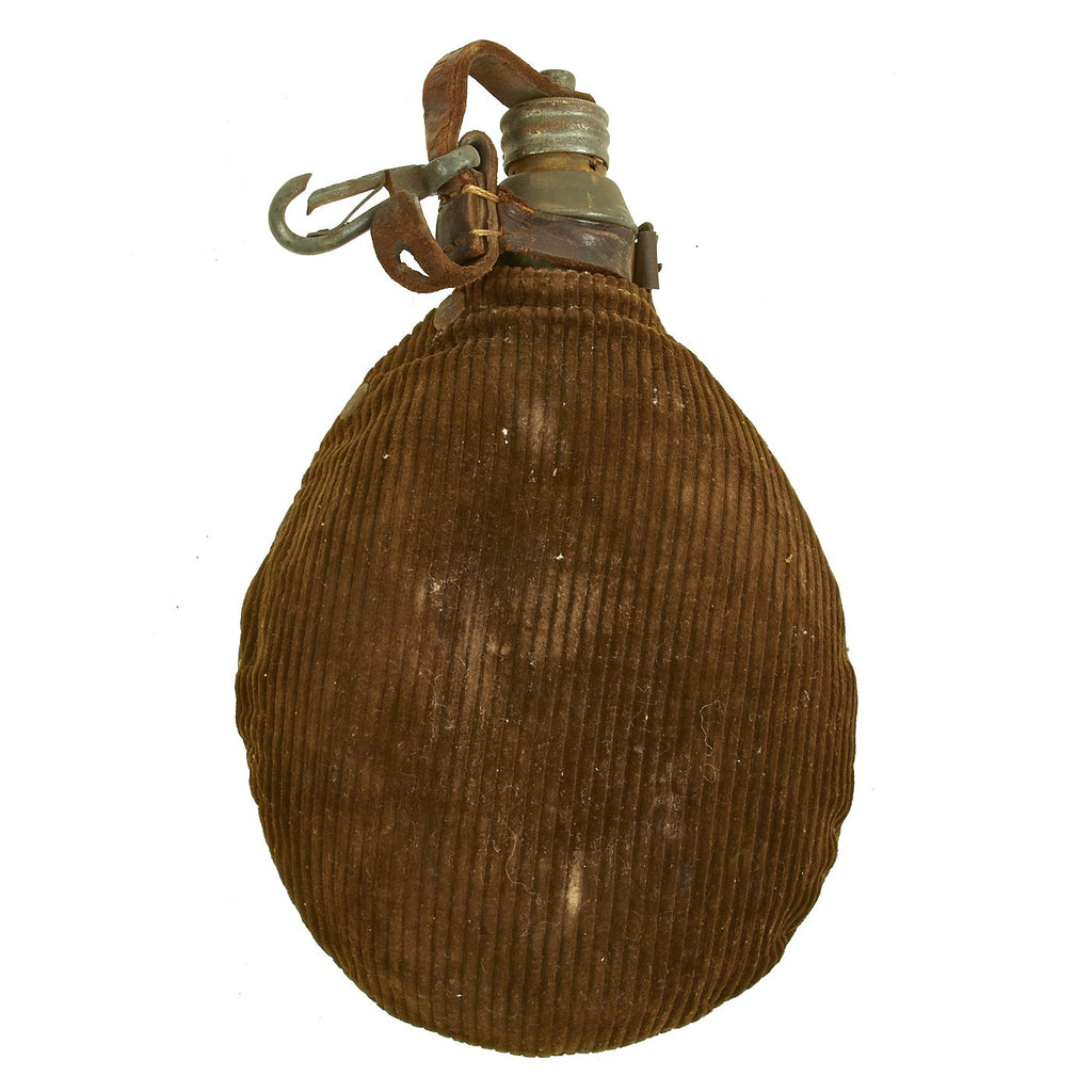 Original German WWI Infantry M1915 Canteen with Corduroy Cover - Feldflasche Original Items