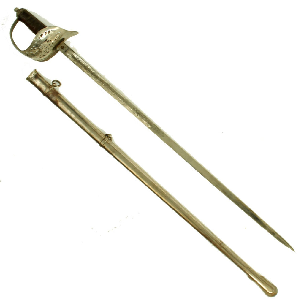 Original British Pre-WWI P-1908 E.R.VII Marked Nickel Plated Other Ranks Parade Sword with Scabbard Original Items
