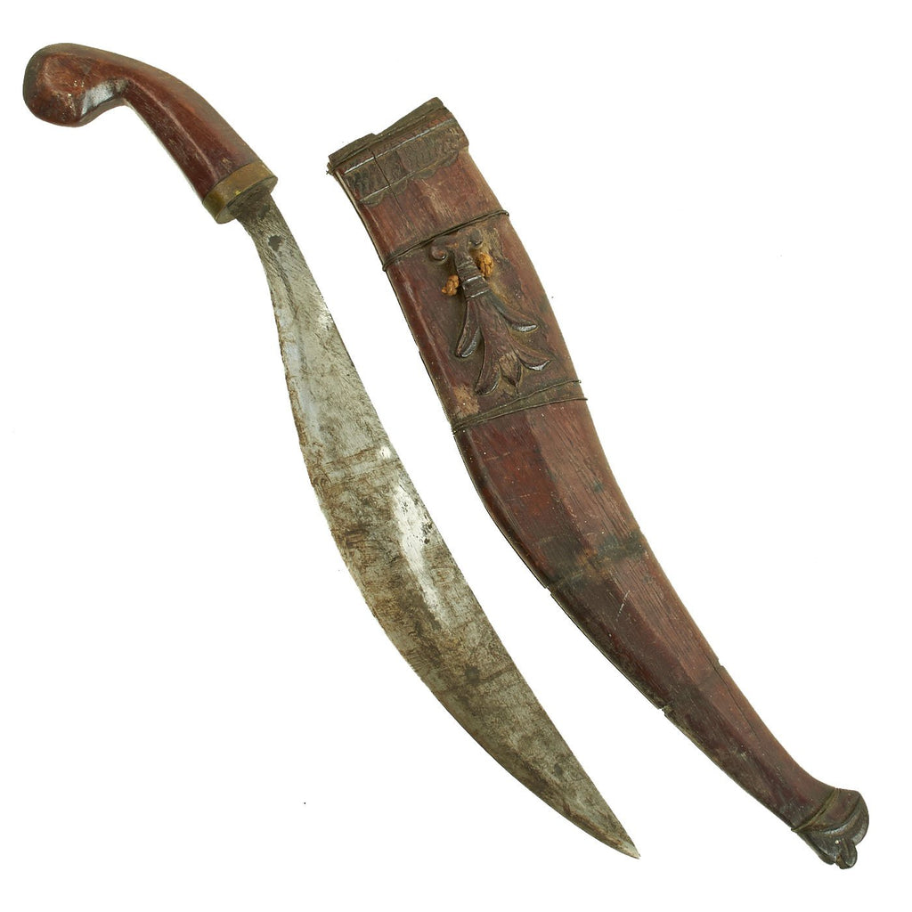Original U.S. WWII Bring Back Philippine Moro Curved Blade Knife with Carved Scabbard Original Items