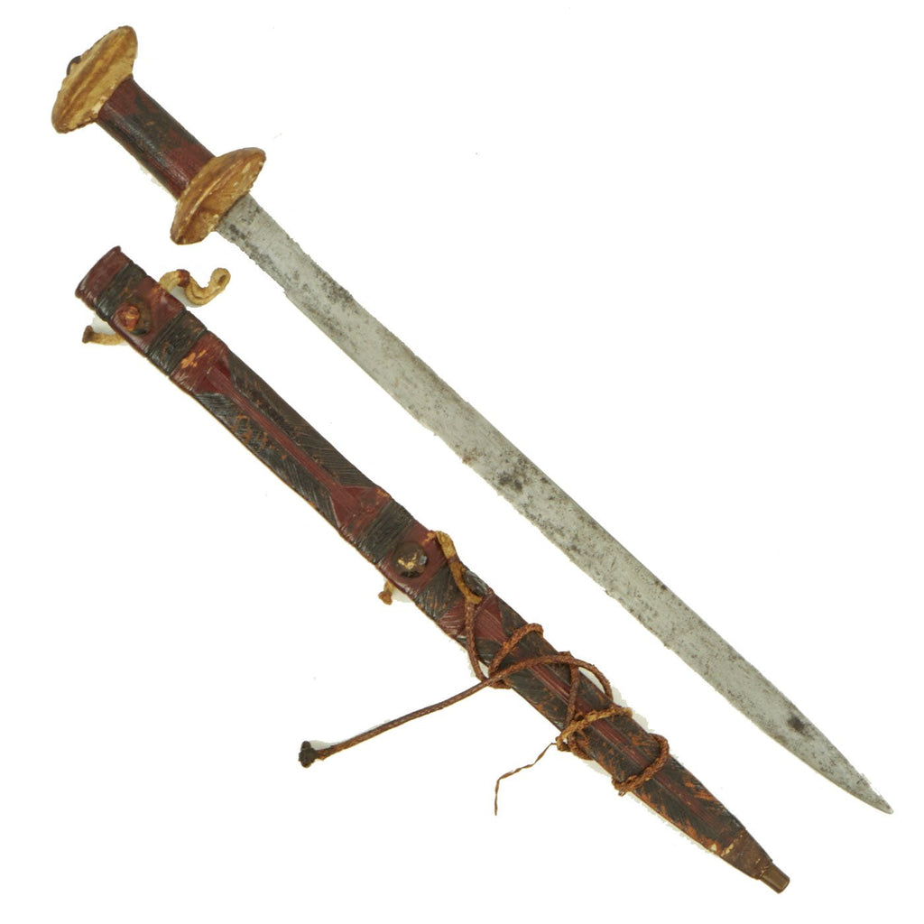 Original 19th Century North African Short Sword with Tooled Leather Scabbard & Body Sling Original Items