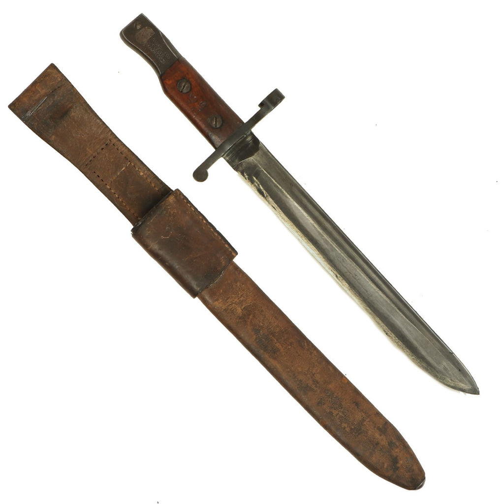 Original Canadian WWI Mk.I Ross Rifle Bayonet and Scabbard with U.S. WWI Surcharges - dated 1910 Original Items