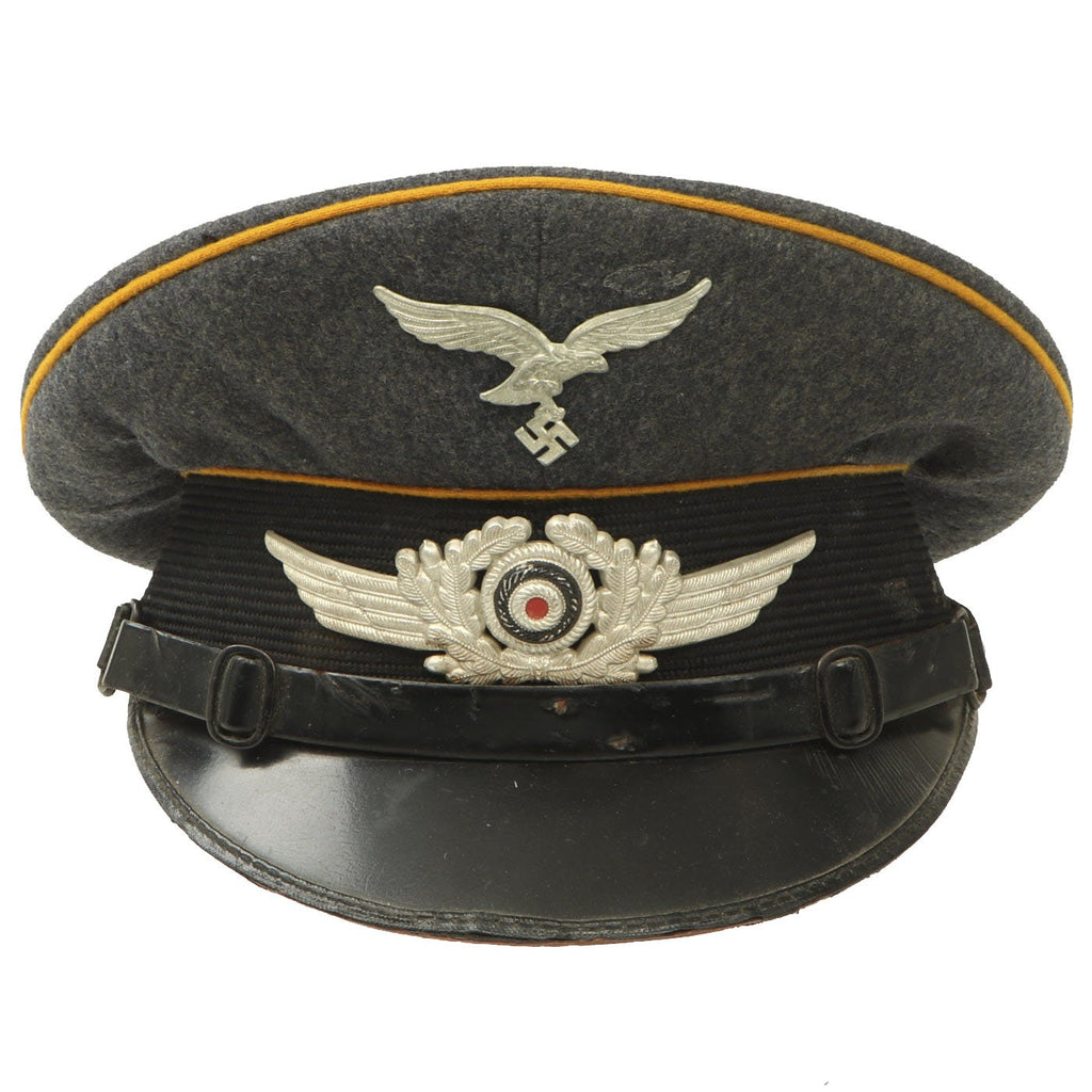 Original German WWII Luftwaffe Flight Branch EM/NCO Visor Cap by Carl Halfar - Size 55 Original Items