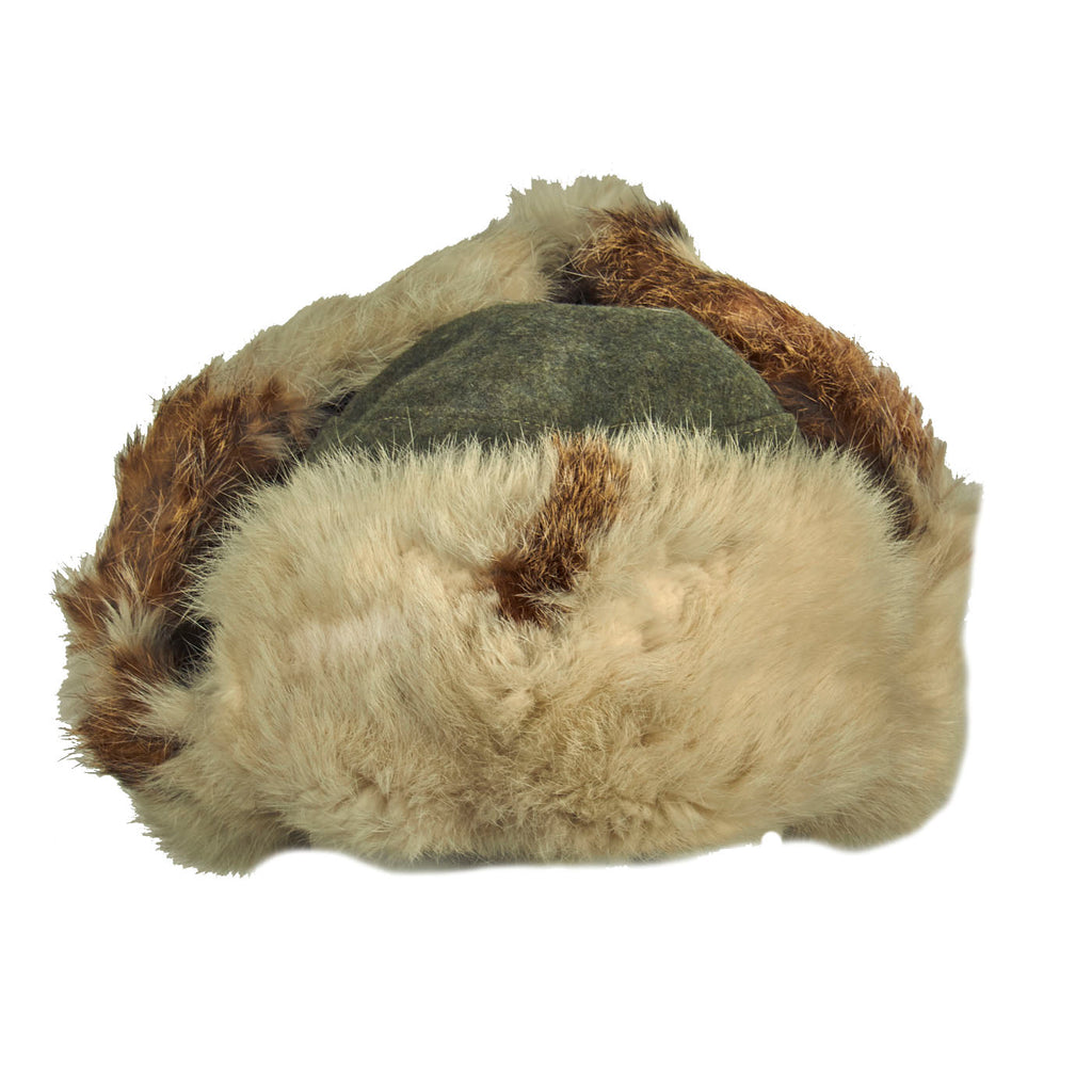 Original German WWII Eastern Front 1943 Dated White Rabbit Fur Pelzmütze Winter Hat with Maker Markings - Size 57 Original Items
