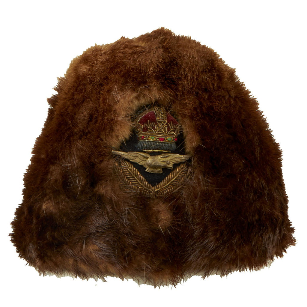 Original British WWII Royal Canadian Air Force Captain's Fur Cap with King's Crown Badge - RCAF Original Items