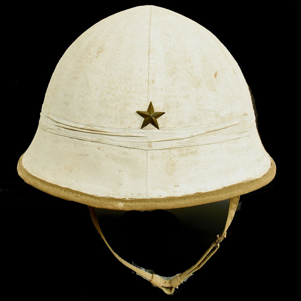 Original Imperial Japanese Army WWII Type 98 Sun Pith Helmet Painted White with Service Wear Original Items