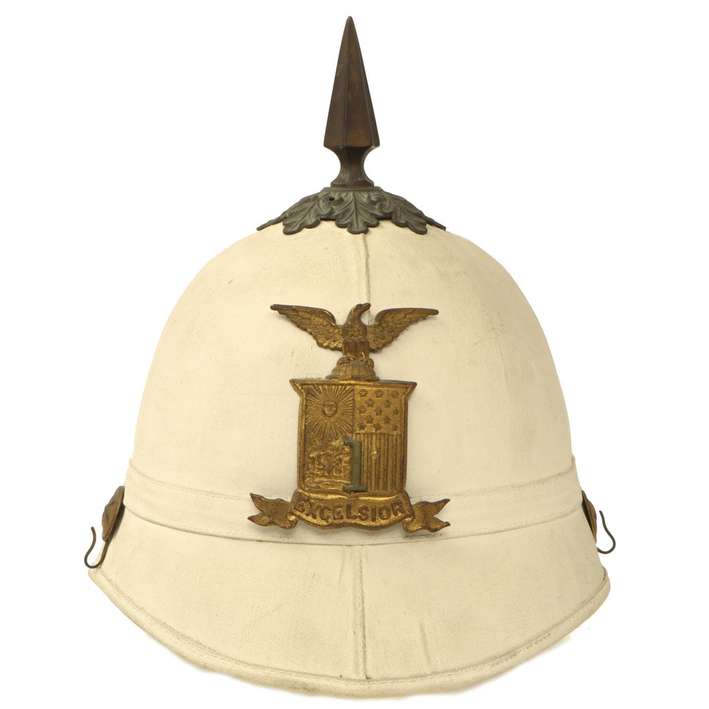 Original U.S. Spanish-American War Era M1881 White Infantry Spiked Helmet with Excelsior Brigade Plate Original Items