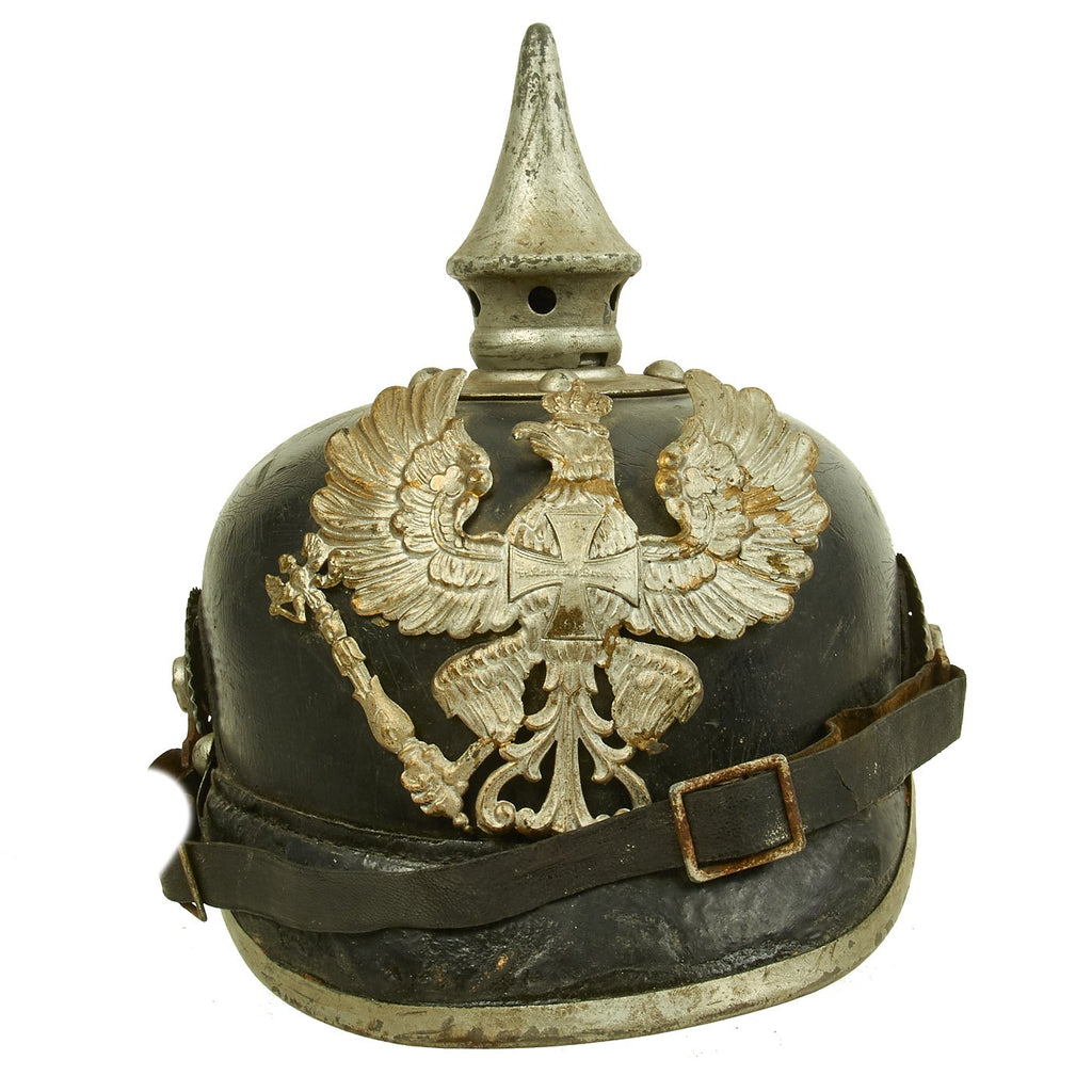 Original German WWI Prussian M1915 Landwehr Reserve Infantry EM/NCO Pickelhaube Spiked Helmet - dated 1915 Original Items