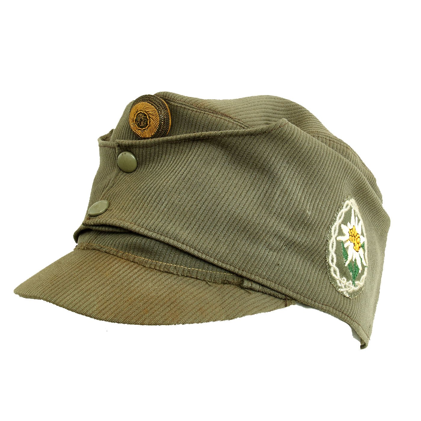 Original Austrian WWI Mountain Infantry Officer M1915 Field Cap with Edelweiss Patch Landesschützen