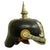 Original Swedish WWI 1887 Pattern Pickelhaube Leather Helmet with Nickel Fittings and Yellow Cockades Original Items
