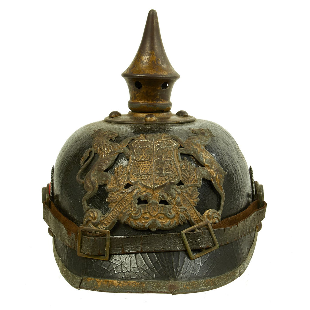 Original German WWI Kingdom of Württemberg M1915 Infantry EM/NCO Pickelhaube Spiked Helmet - dated 1916 Original Items